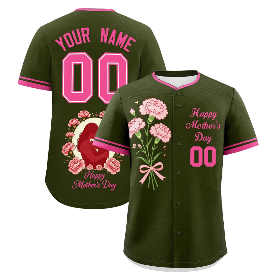 Custom Olive Pink Mother's Day Style Personalization Breathable Baseball Jersey | BuyFootballJersey