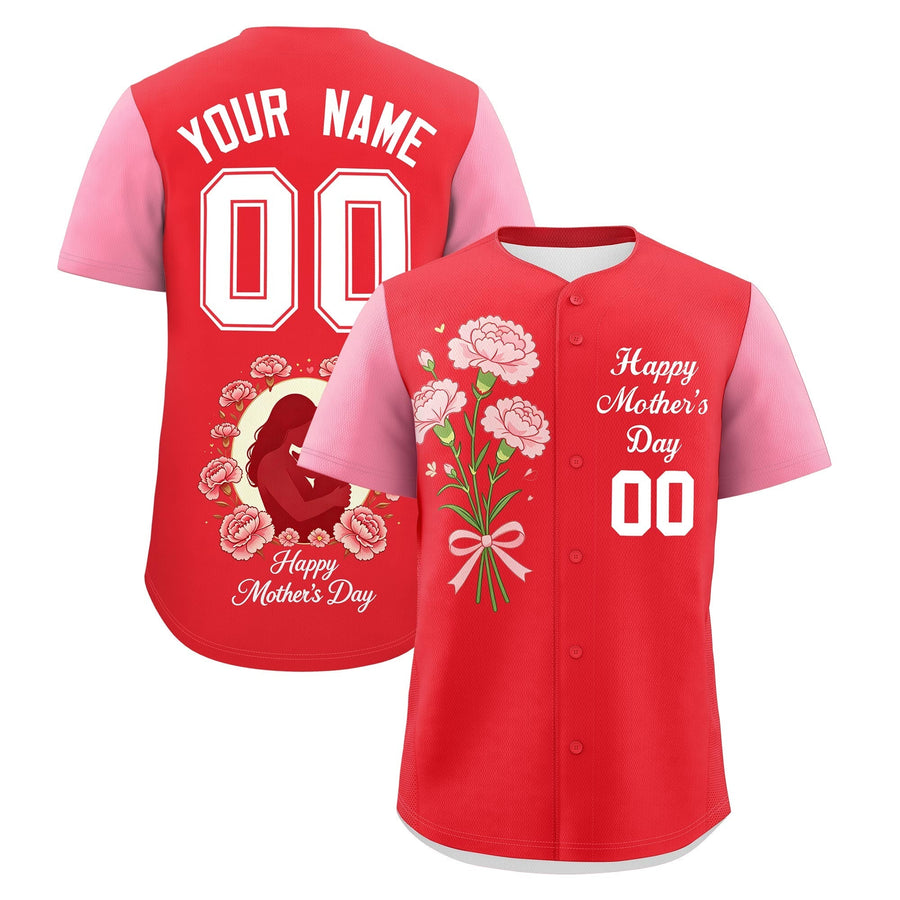 Custom Light Red Light Pink White Mother's Day Style Personalization Breathable Baseball Jersey | BuyFootballJersey