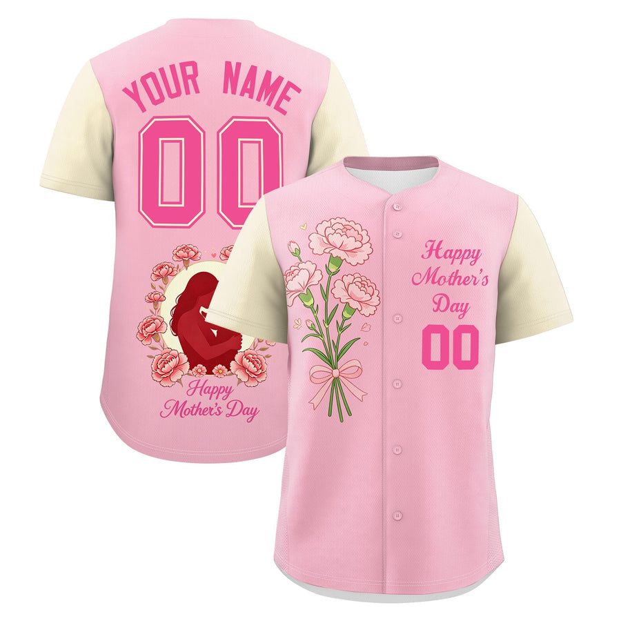 Custom Light Pink Light Khaki Pink Mother's Day Style Personalization Wrinkle-Resistant Baseball Jersey | BuyFootballJersey