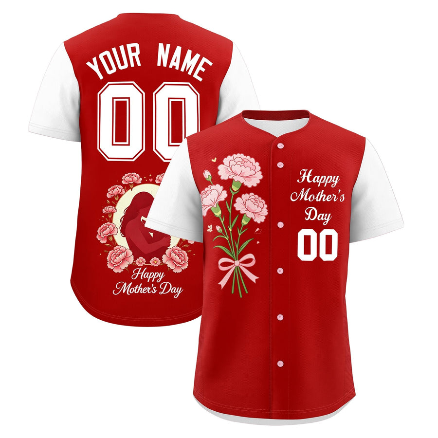 Custom Red White Mother's Day Style Personalization Breathable Baseball Jersey | BuyFootballJersey