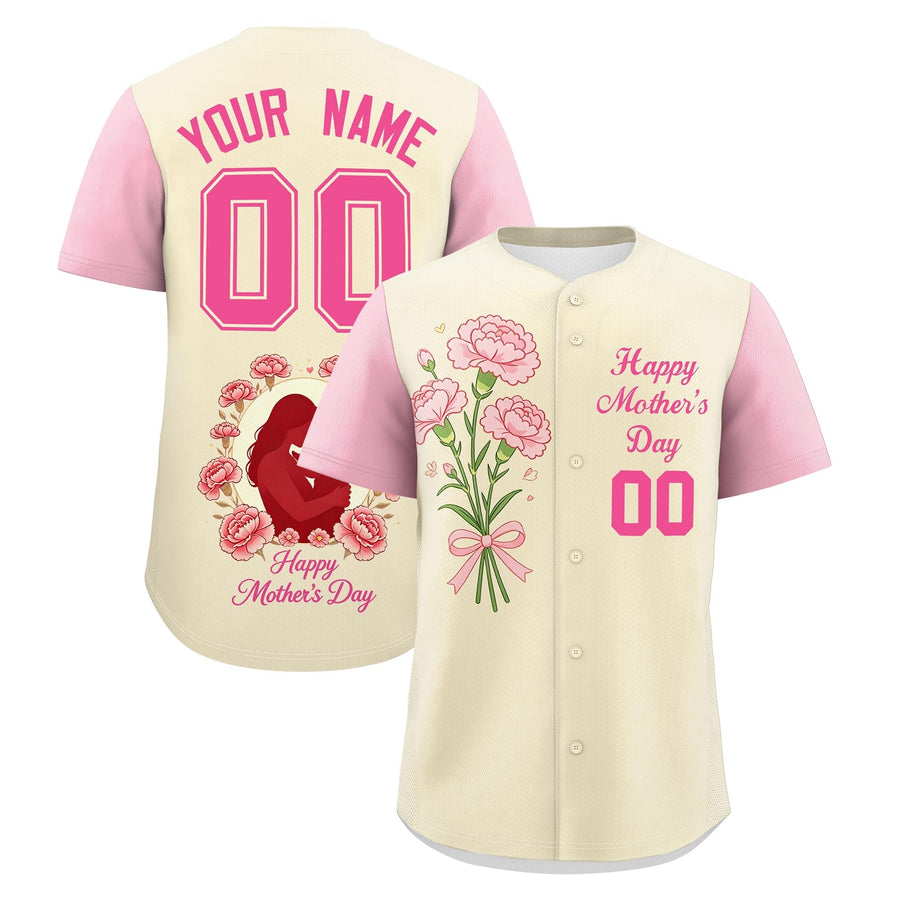 Custom Light Khaki Light Pink Pink Mother's Day Style Personalization Wrinkle-Resistant Baseball Jersey | BuyFootballJersey