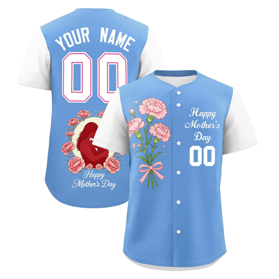 Custom Blue White Mother's Day Style Personalization Breathable Baseball Jersey | BuyFootballJersey