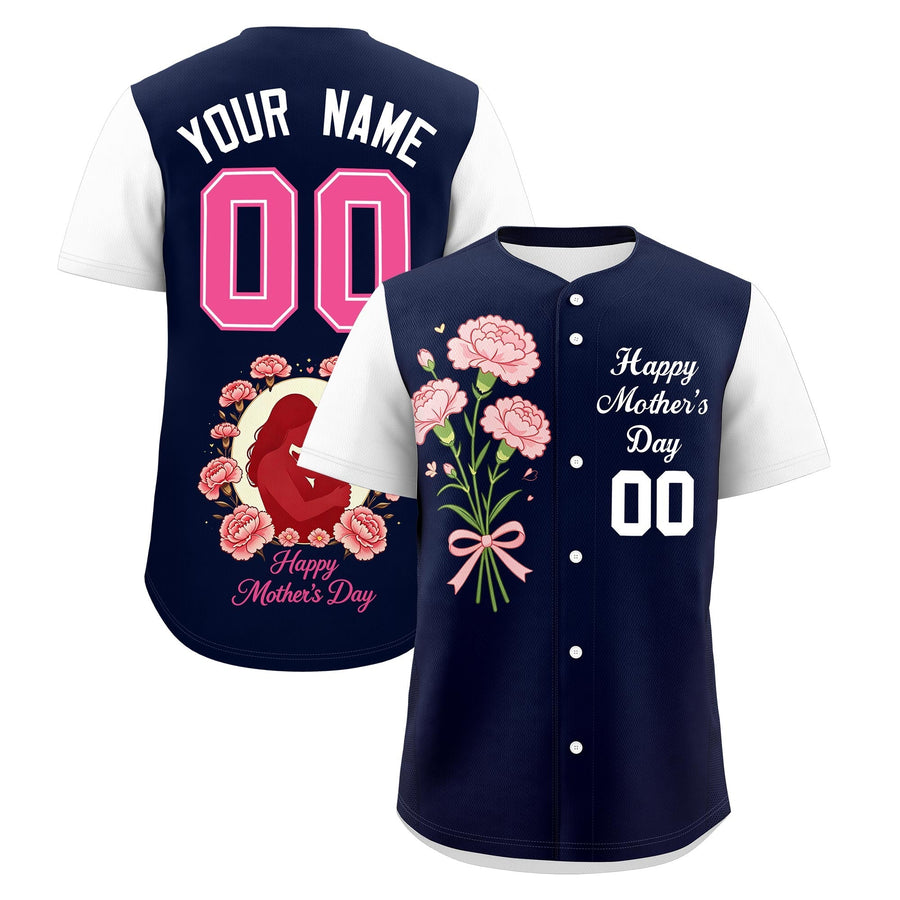 Custom Navy White Mother's Day Style Personalization Wrinkle-Resistant Baseball Jersey | BuyFootballJersey