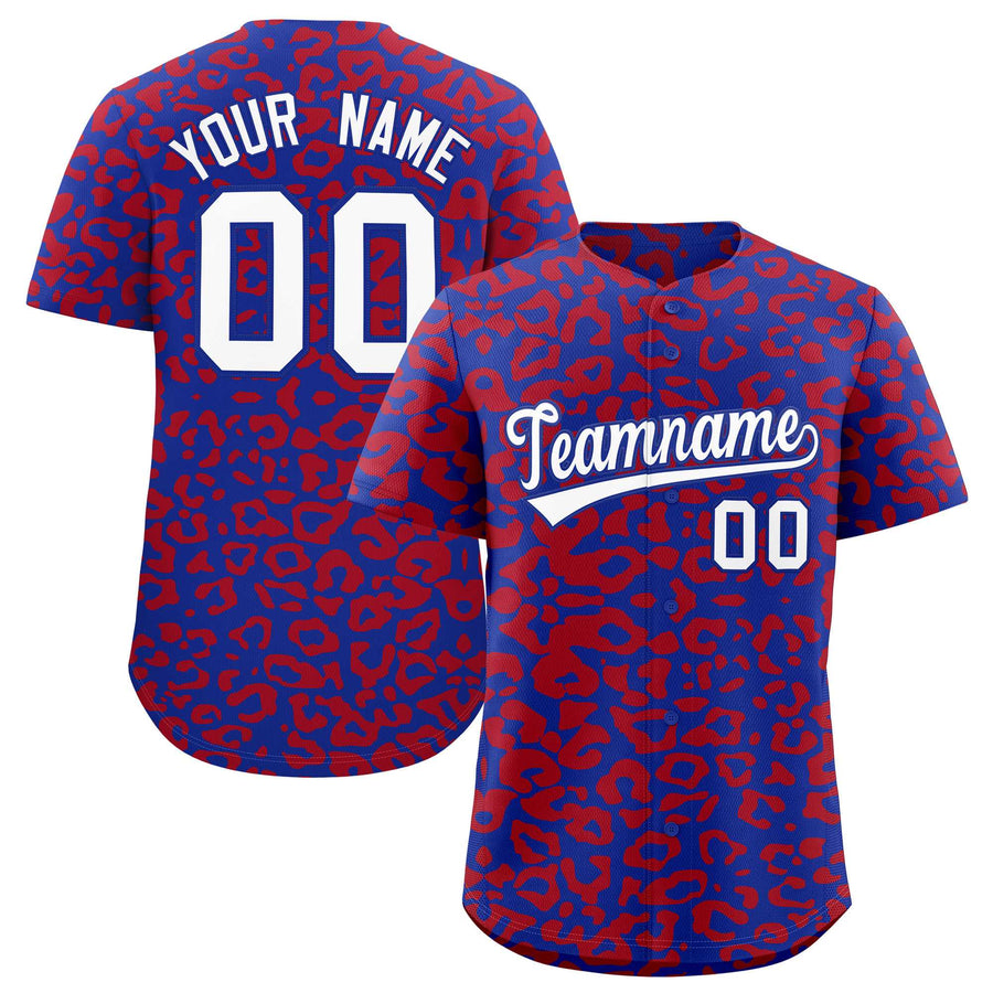 Custom Royal Red Leopard Print Pattern Baseball Jersey | BuyFootballJersey