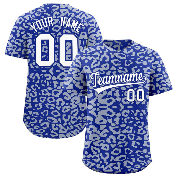 Custom Royal Silver Leopard Print Pattern Baseball Jersey | BuyFootballJersey