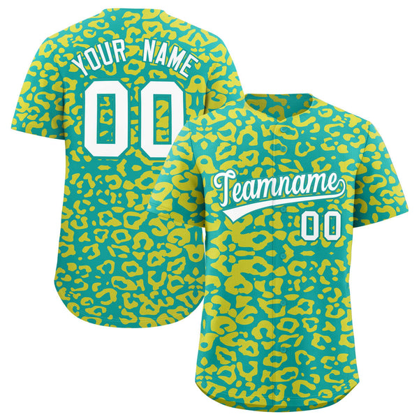 Custom Aqua Gold Leopard Print Pattern Baseball Jersey | BuyFootballJersey