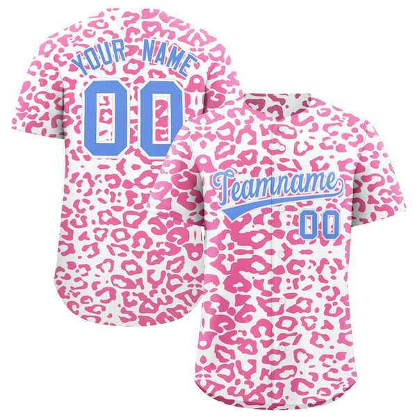 Custom White Pink Leopard Print Pattern Baseball Jersey | BuyFootballJersey