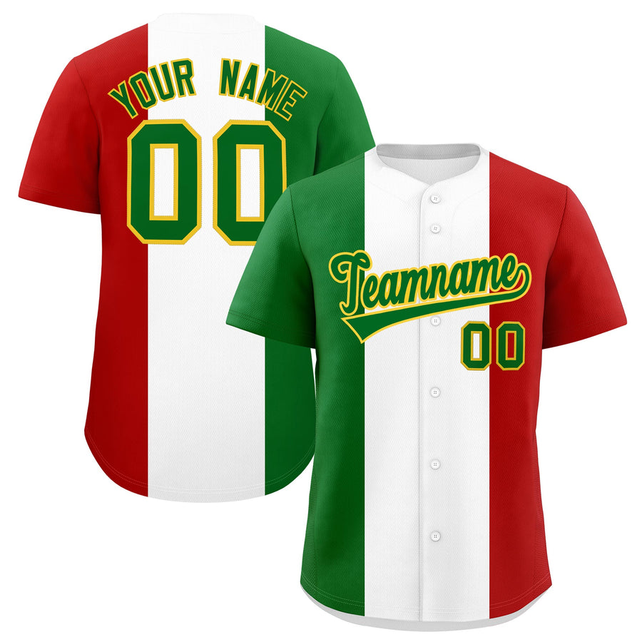 Custom Kelly Green White Red Graffiti Pattern Mexican style Stretch Fabric Baseball Jersey | BuyFootballJersey