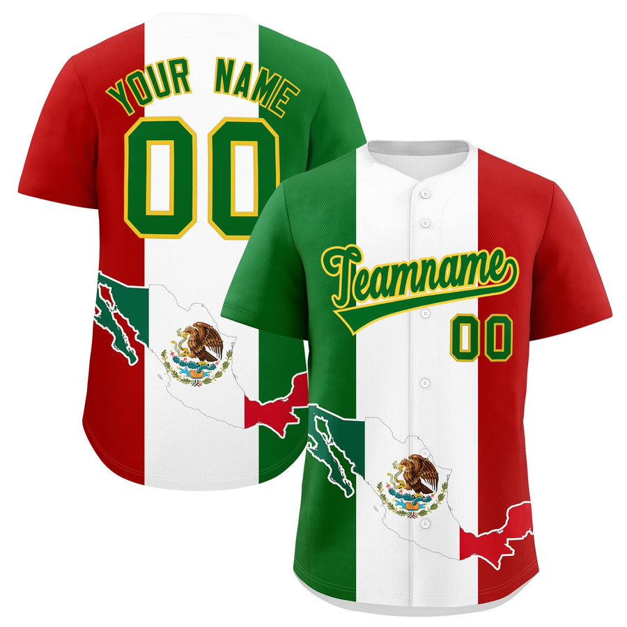 Custom Kelly Green White Red Graffiti Pattern Mexican style Stretch Fabric Baseball Jersey | BuyFootballJersey