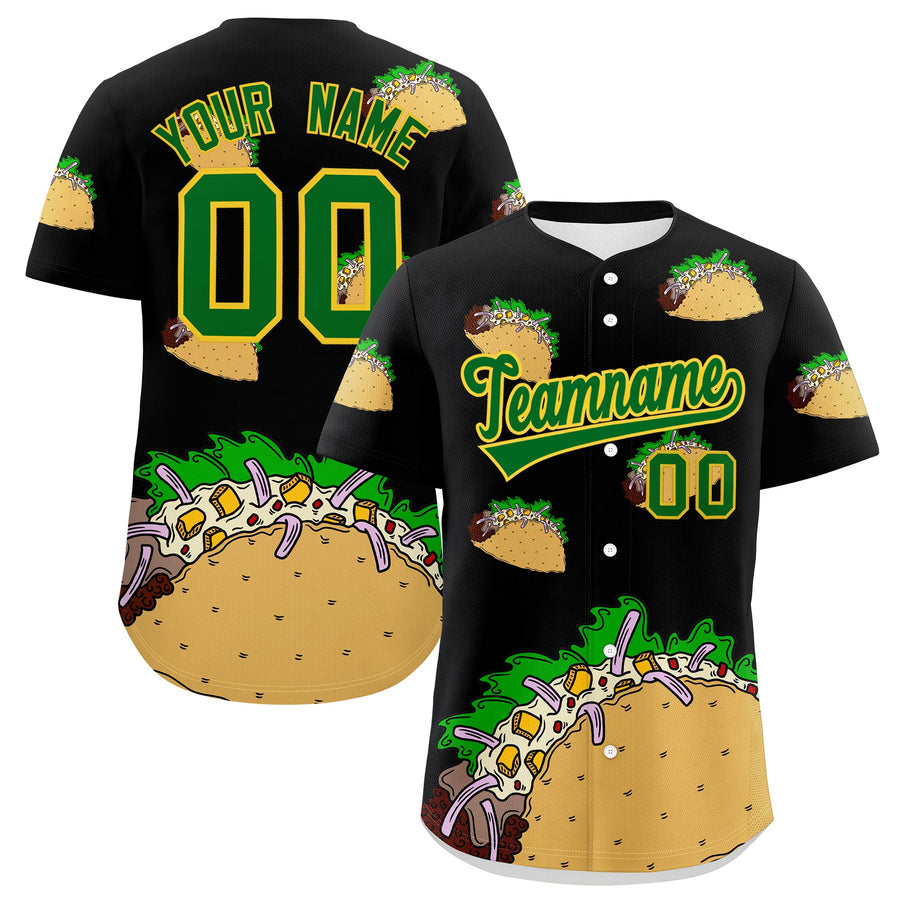 Custom Black Kelly Green Gold Graffiti Pattern Mexican style Stretch Fabric Baseball Jersey | BuyFootballJersey