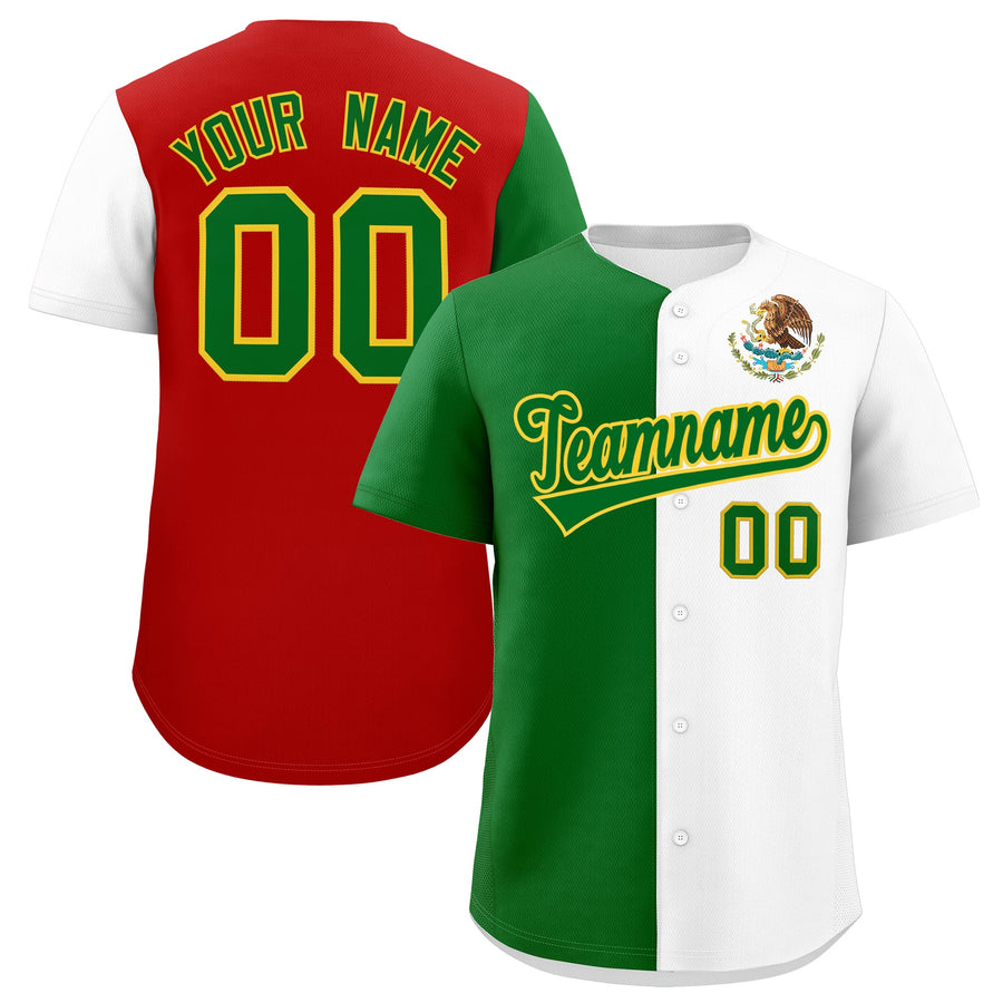 Custom Kelly Green White Red Graffiti Pattern Mexican style Stretch Fabric Baseball Jersey | BuyFootballJersey