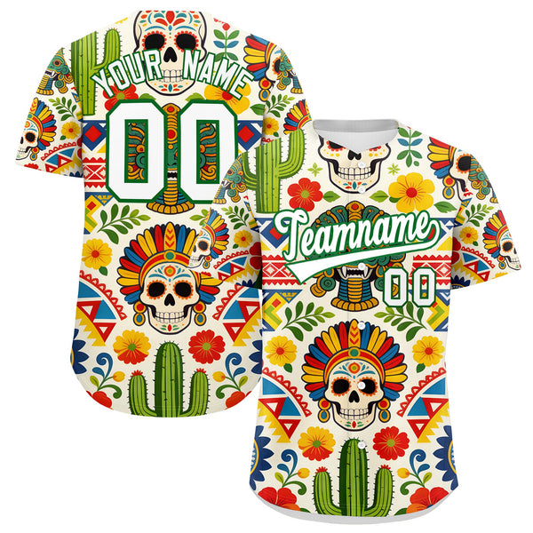 Custom White Kelly Green Graffiti Pattern Mexican style Stretch Fabric Baseball Jersey | BuyFootballJersey