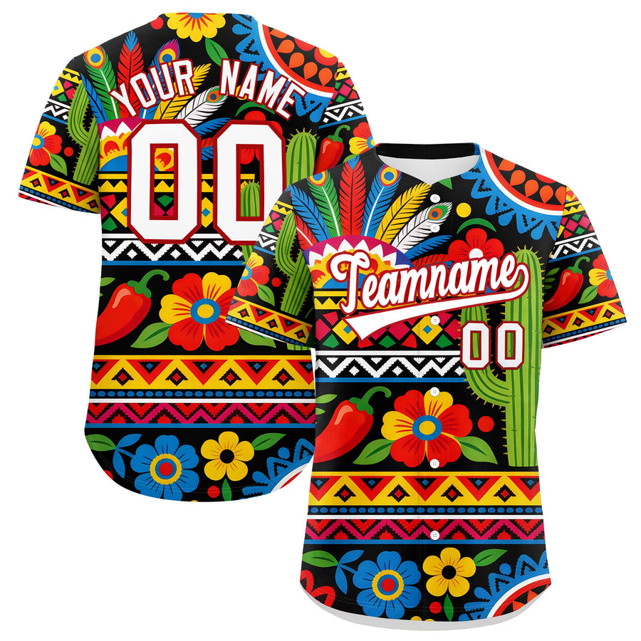 Custom Black White Red Graffiti Pattern Mexican style Stretch Fabric Baseball Jersey | BuyFootballJersey