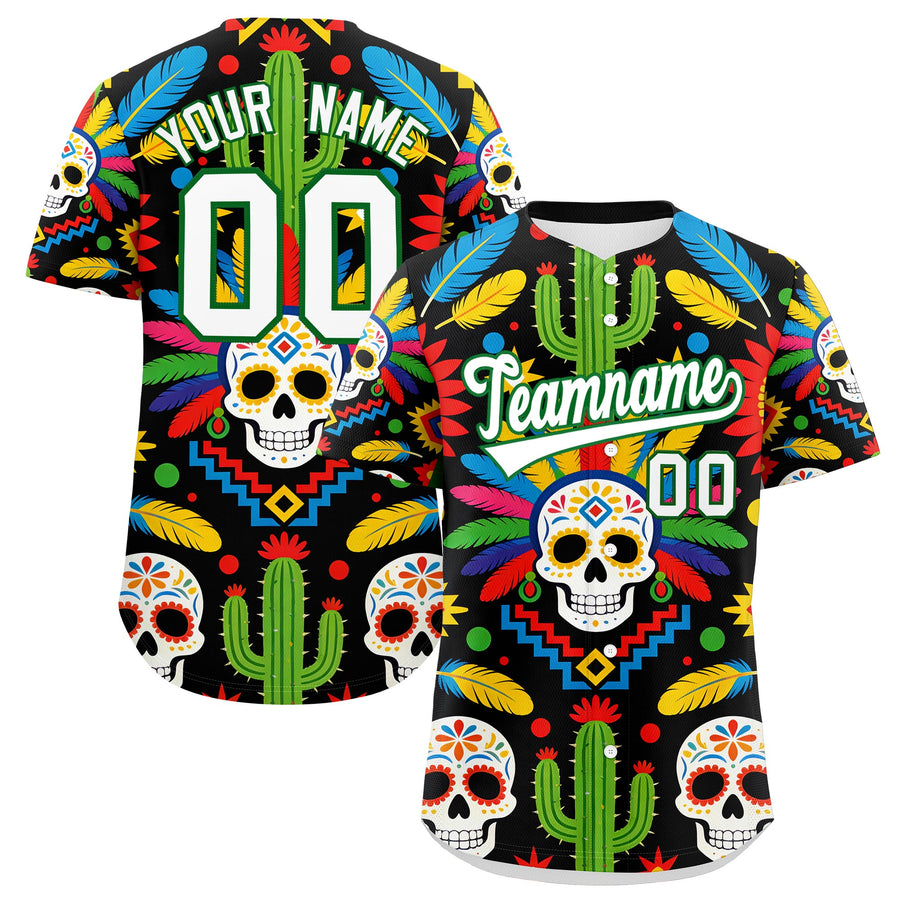 Custom Black White Kelly Green Graffiti Pattern Mexican style Stretch Fabric Baseball Jersey | BuyFootballJersey