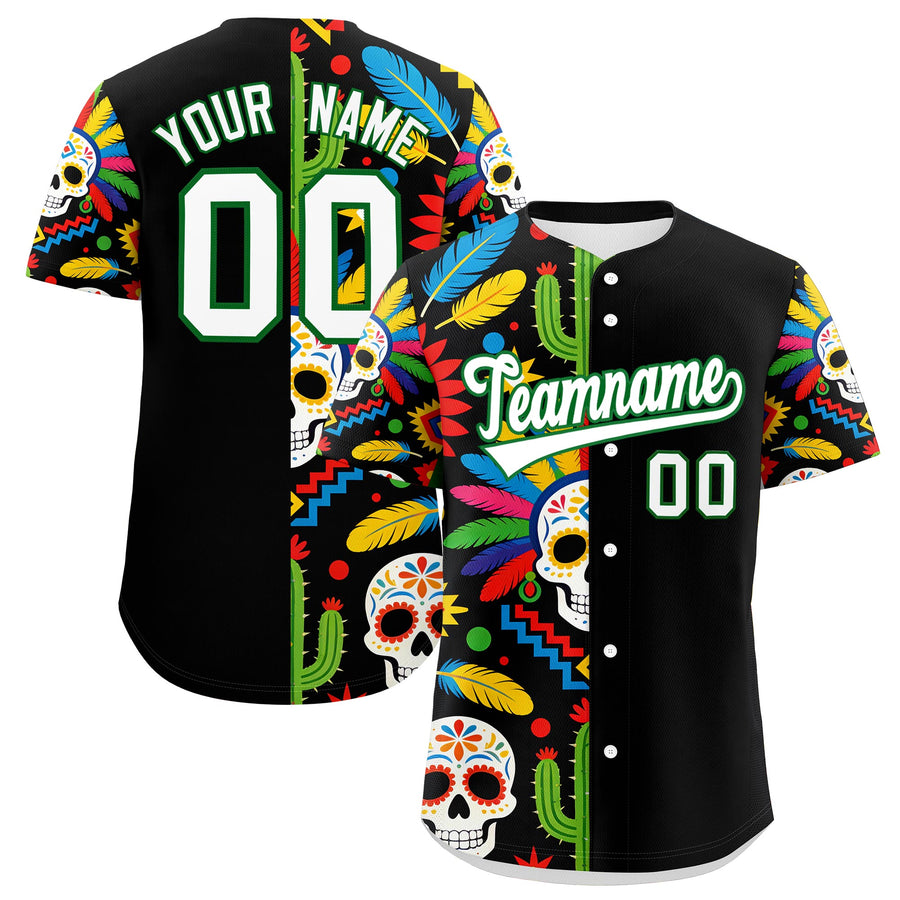 Custom Black White Kelly Green Graffiti Pattern Mexican style Stretch Fabric Baseball Jersey | BuyFootballJersey