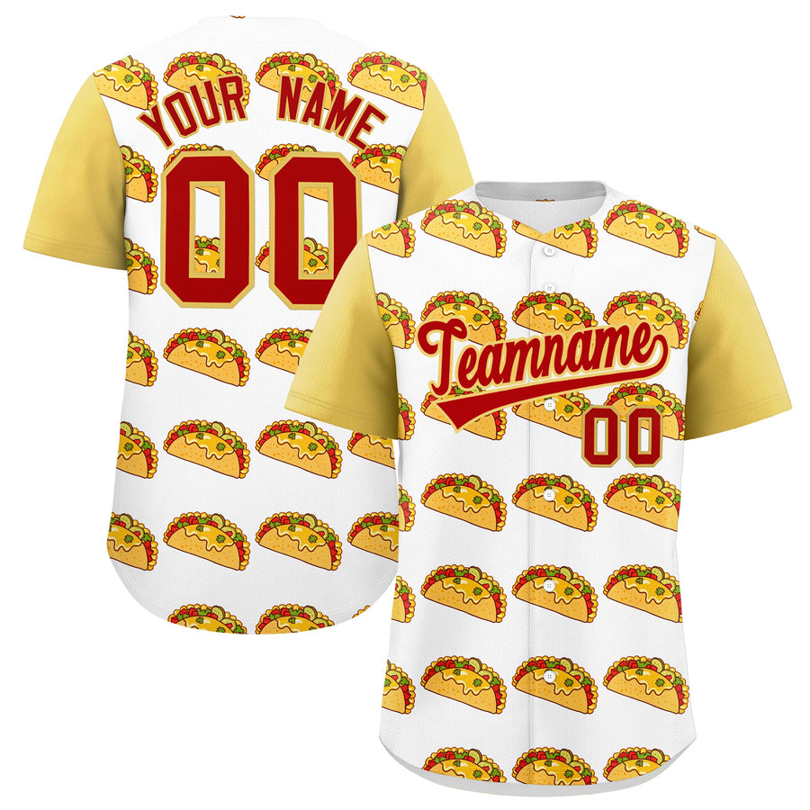 Custom White Khaki Red Graffiti Pattern Mexican style Stretch Fabric Baseball Jersey | BuyFootballJersey