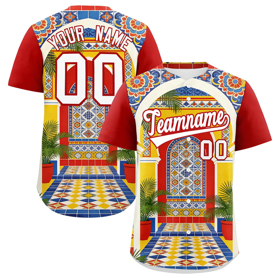 Custom White Red Graffiti Pattern Mexican style Stretch Fabric Baseball Jersey | BuyFootballJersey
