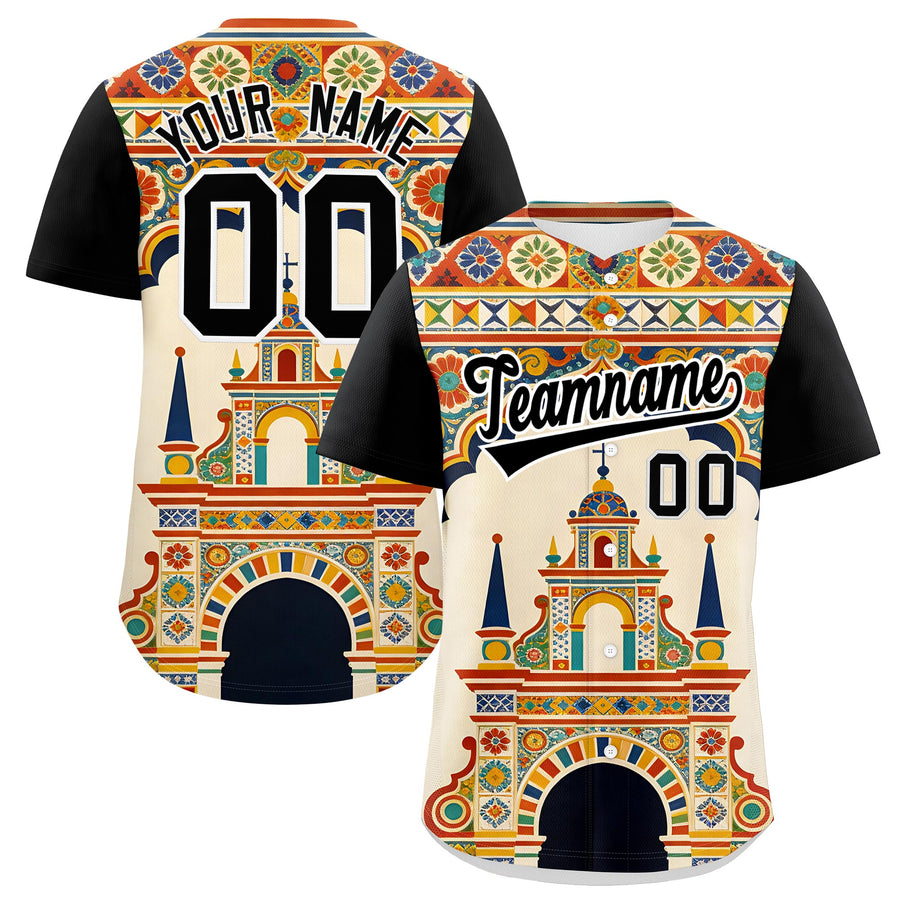 Custom Black White Graffiti Pattern Mexican style Stretch Fabric Baseball Jersey | BuyFootballJersey