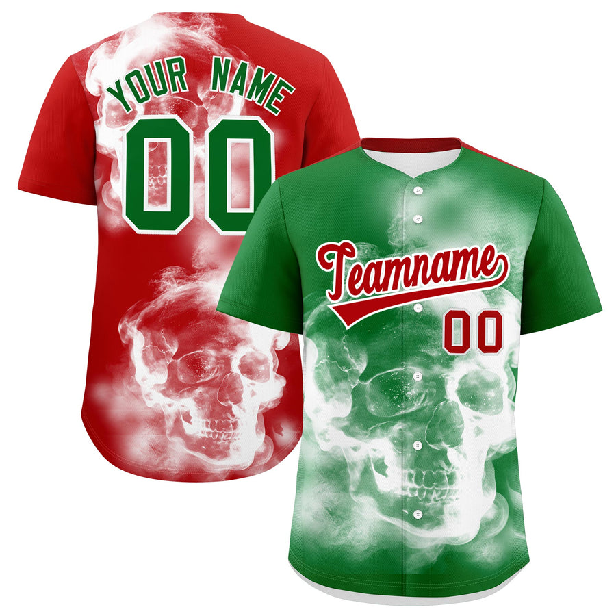 Custom Kelly Green White Red Graffiti Pattern Mexican style Stretch Fabric Baseball Jersey | BuyFootballJersey