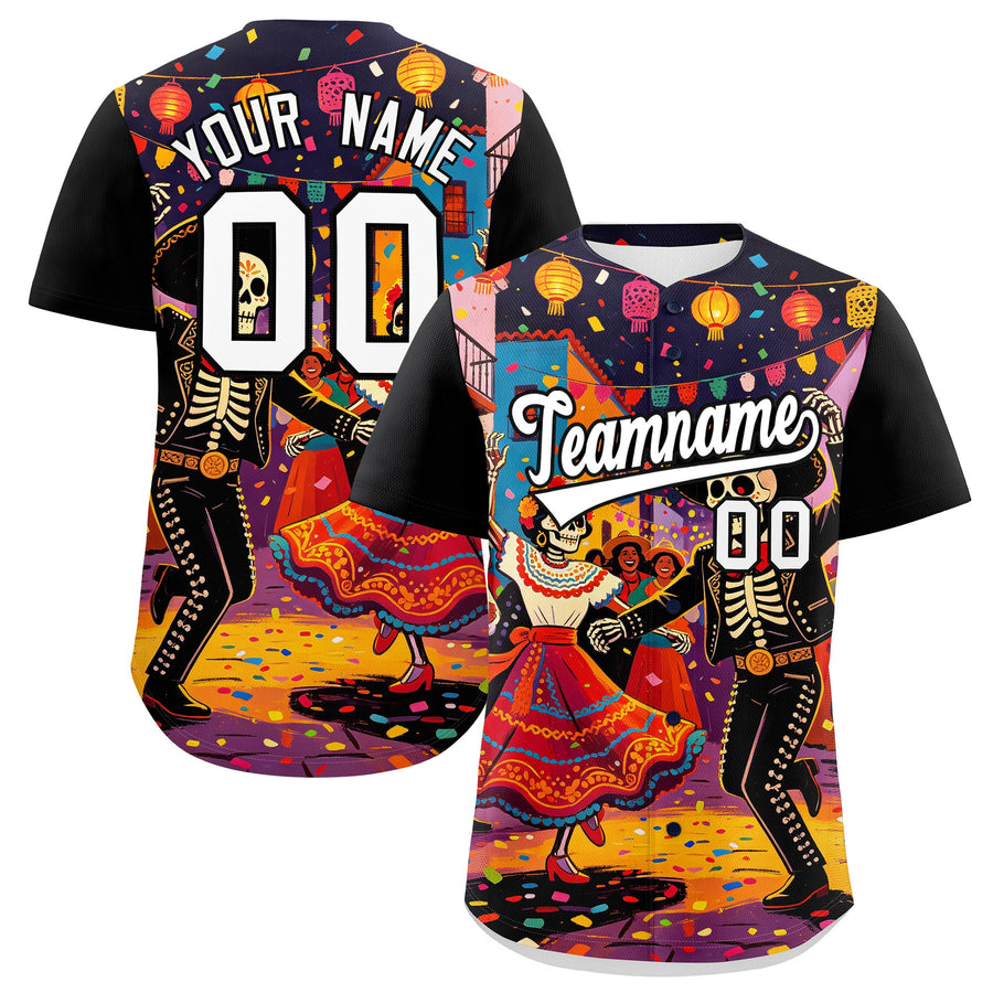Custom Black White Red Graffiti Pattern Mexican style Stretch Fabric Baseball Jersey | BuyFootballJersey