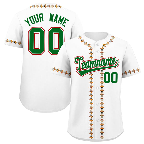 Custom White Kelly Green Red Graffiti Pattern Mexican style Stretch Fabric Baseball Jersey | BuyFootballJersey