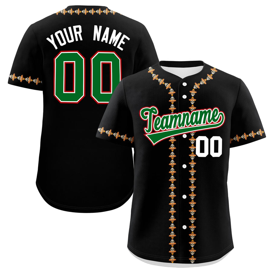 Custom Black Kelly Green White Graffiti Pattern Mexican style Stretch Fabric Baseball Jersey | BuyFootballJersey