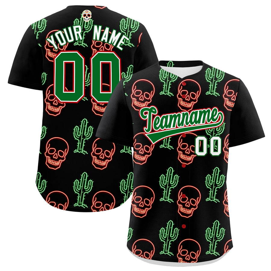 Custom Black Kelly Green White Graffiti Pattern Mexican style Stretch Fabric Baseball Jersey | BuyFootballJersey