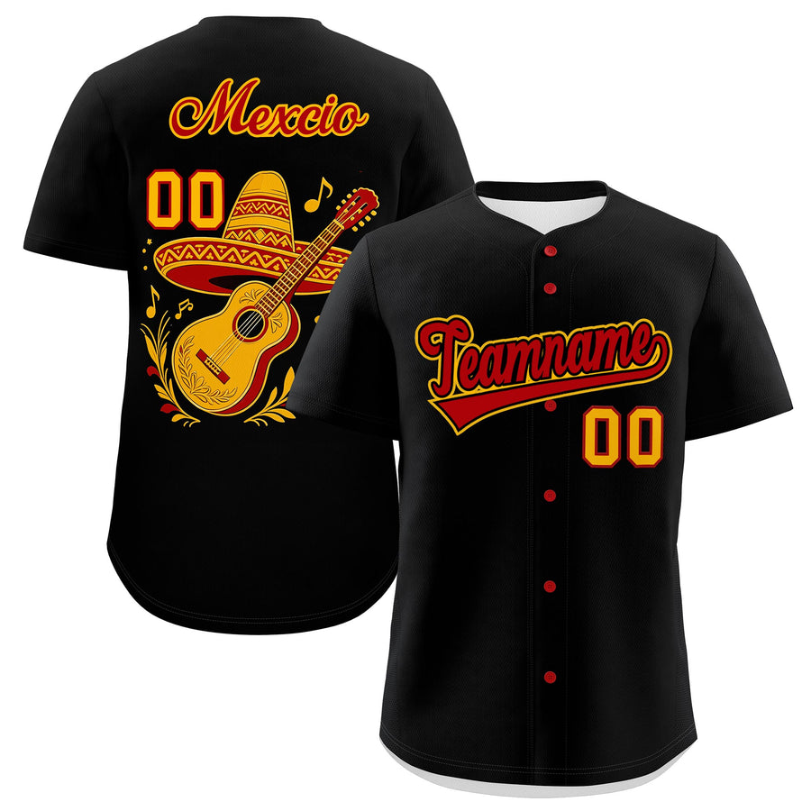 Custom Black Red Yellow Graffiti Pattern Mexican style Stretch Fabric Baseball Jersey | BuyFootballJersey