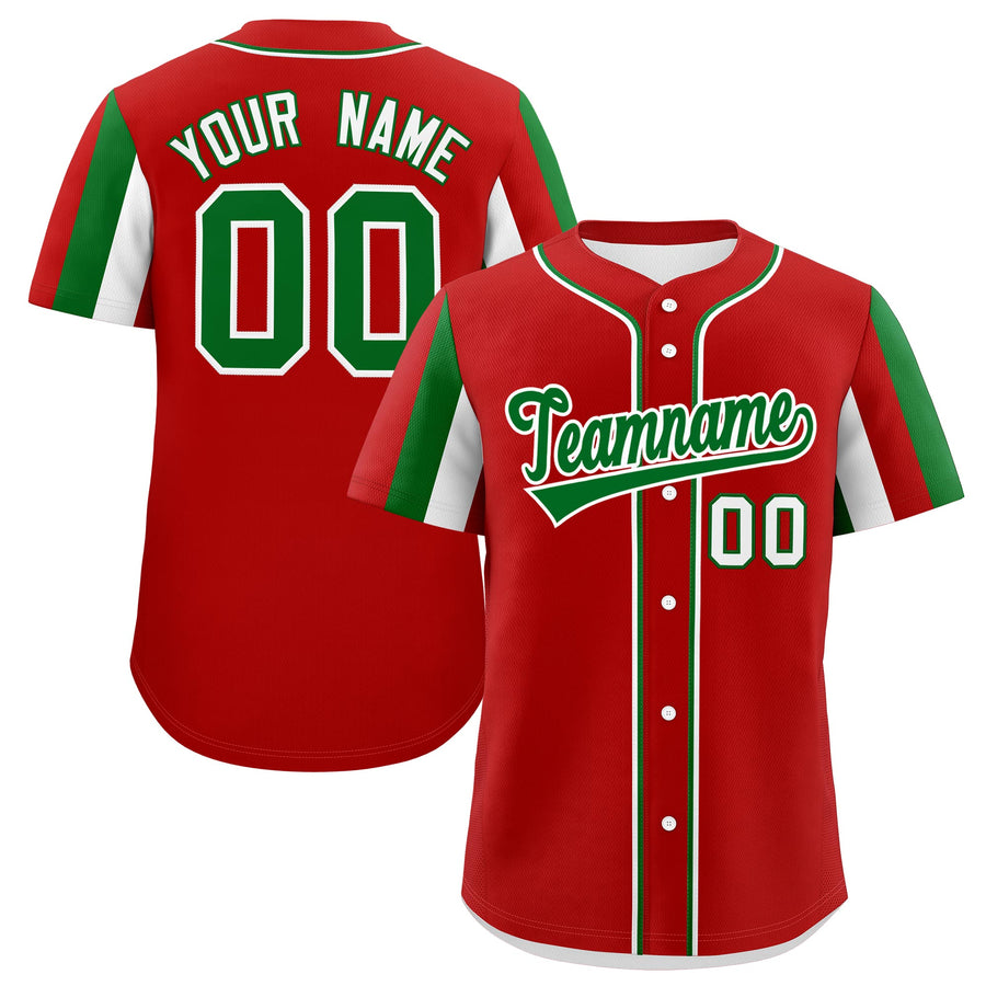 Custom Red Kelly Green White Graffiti Pattern Mexican style Stretch Fabric Baseball Jersey | BuyFootballJersey
