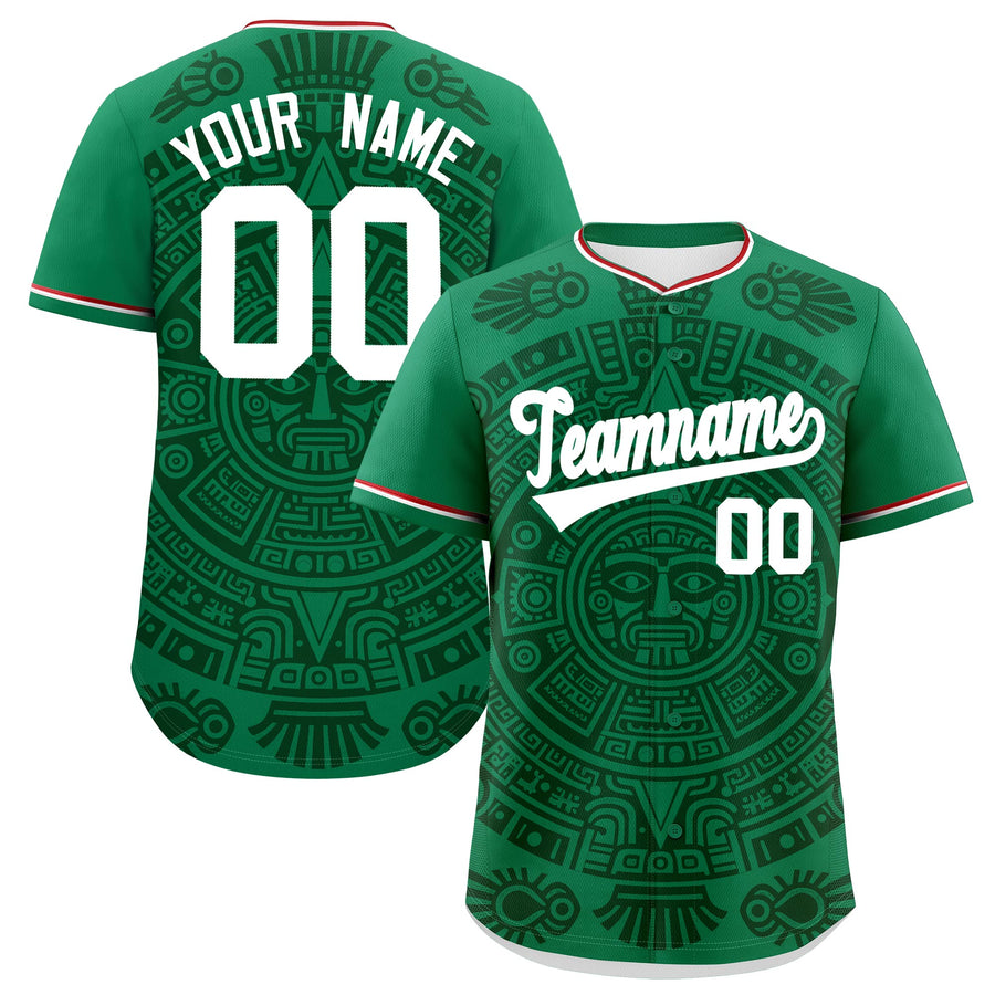 Custom Kelly Green Dark Green White Graffiti Pattern Mexican style Stretch Fabric Baseball Jersey | BuyFootballJersey