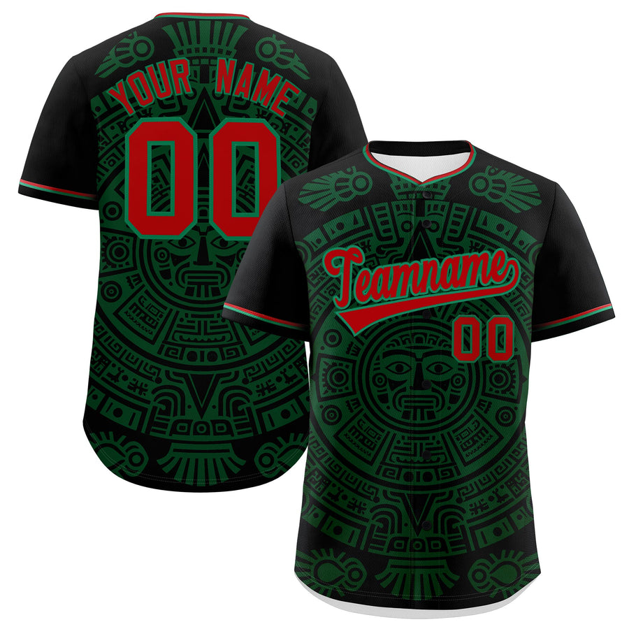 Custom Black Dark Green Kelly Green Graffiti Pattern Mexican style Stretch Fabric Baseball Jersey | BuyFootballJersey