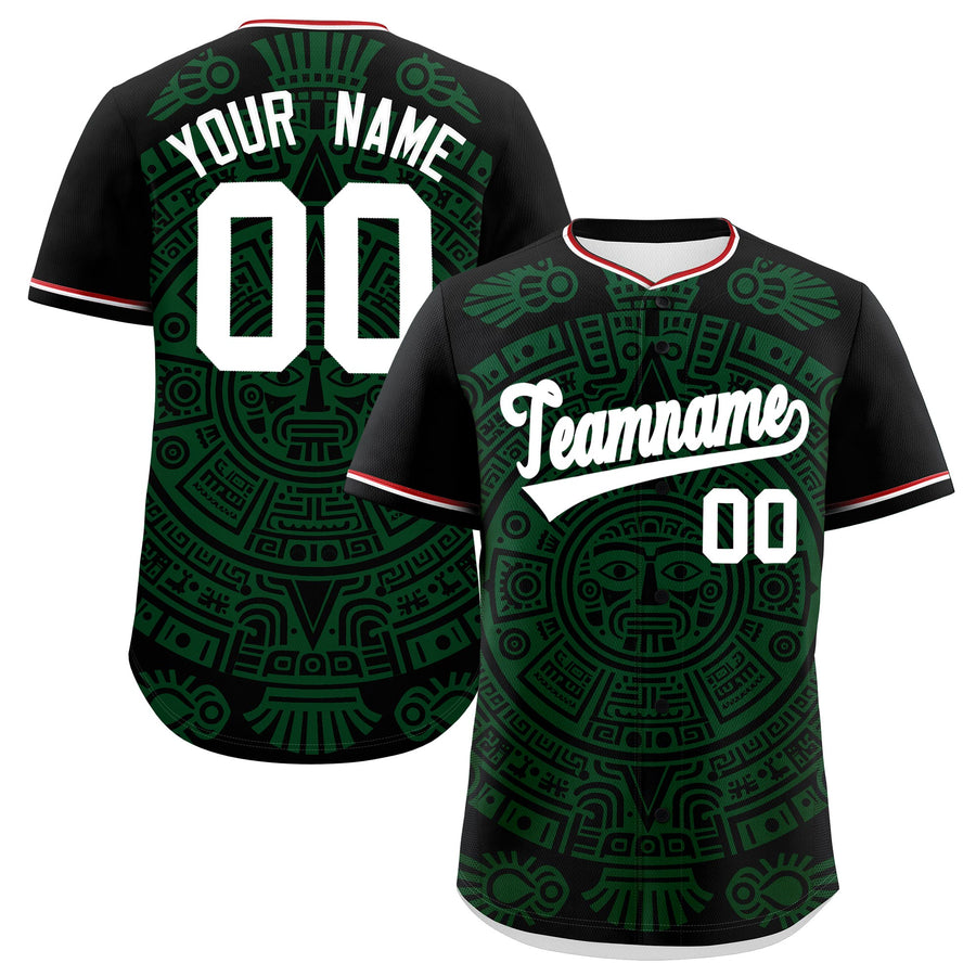 Custom Black Dark Green White Graffiti Pattern Mexican style Stretch Fabric Baseball Jersey | BuyFootballJersey