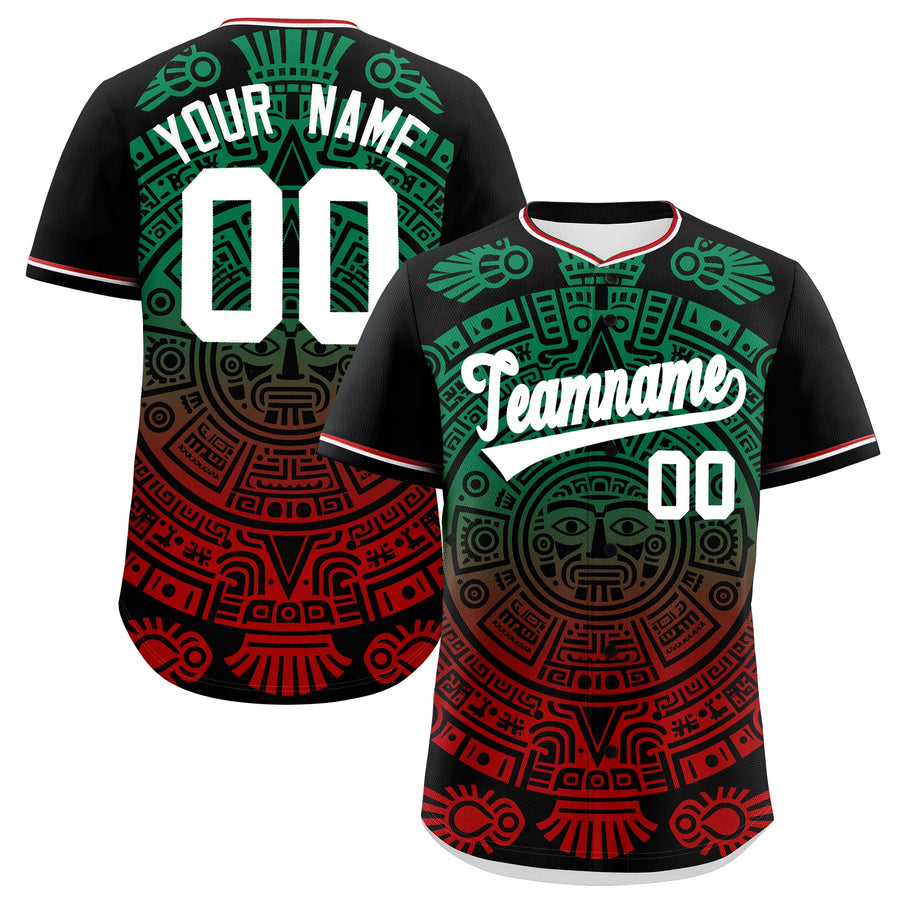 Custom Black Kelly Green Red Graffiti Pattern Mexican style Stretch Fabric Baseball Jersey | BuyFootballJersey