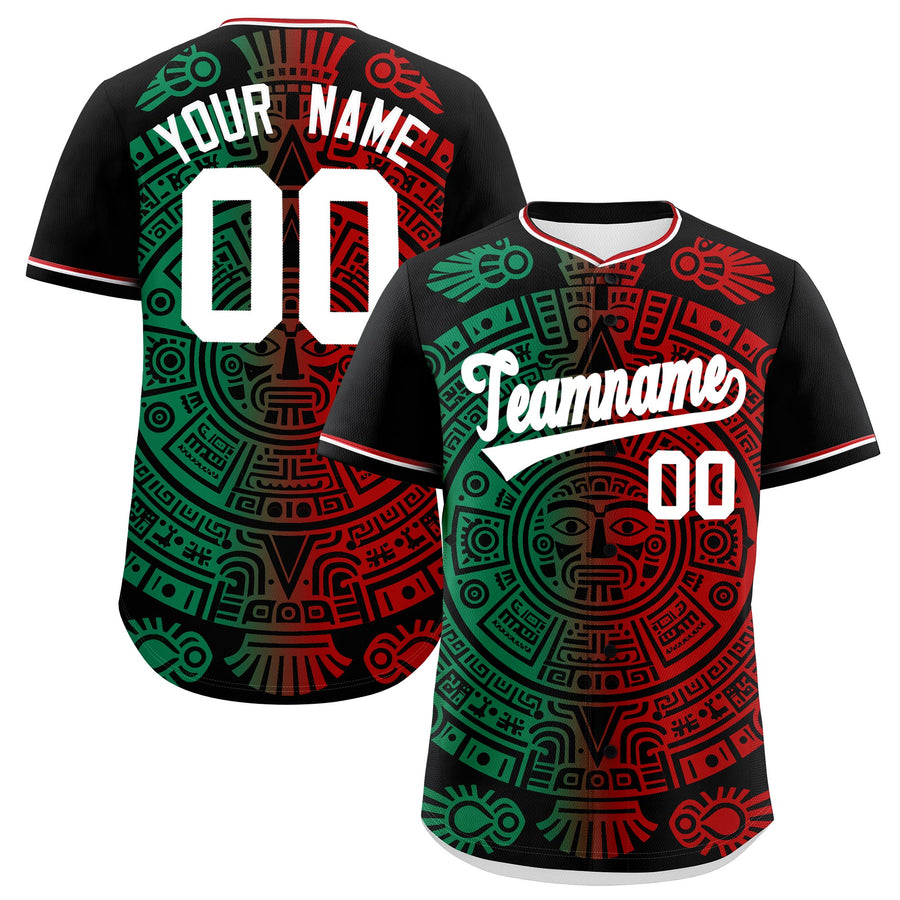 Custom Black Kelly Green Red Graffiti Pattern Mexican style Stretch Fabric Baseball Jersey | BuyFootballJersey