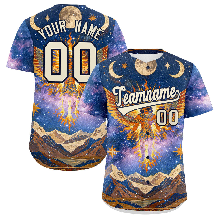 Custom Cream Navy Graffiti Pattern Mexican style Stretch Fabric Baseball Jersey | BuyFootballJersey