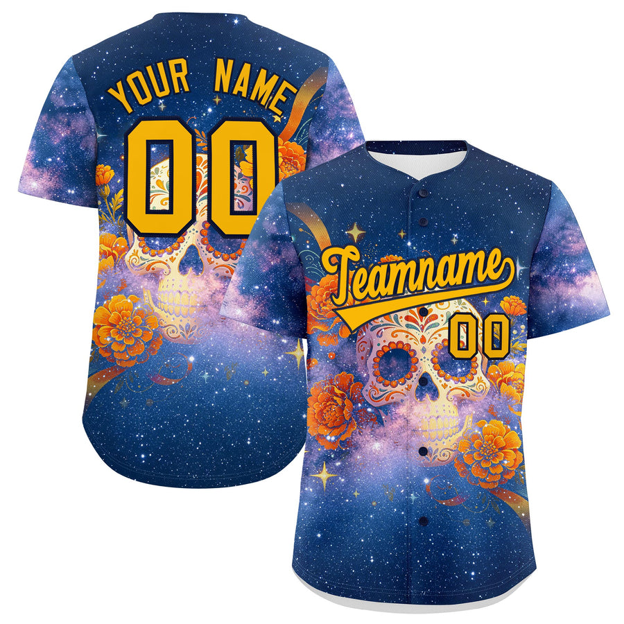 Custom Yellow Navy Graffiti Pattern Mexican style Stretch Fabric Baseball Jersey | BuyFootballJersey