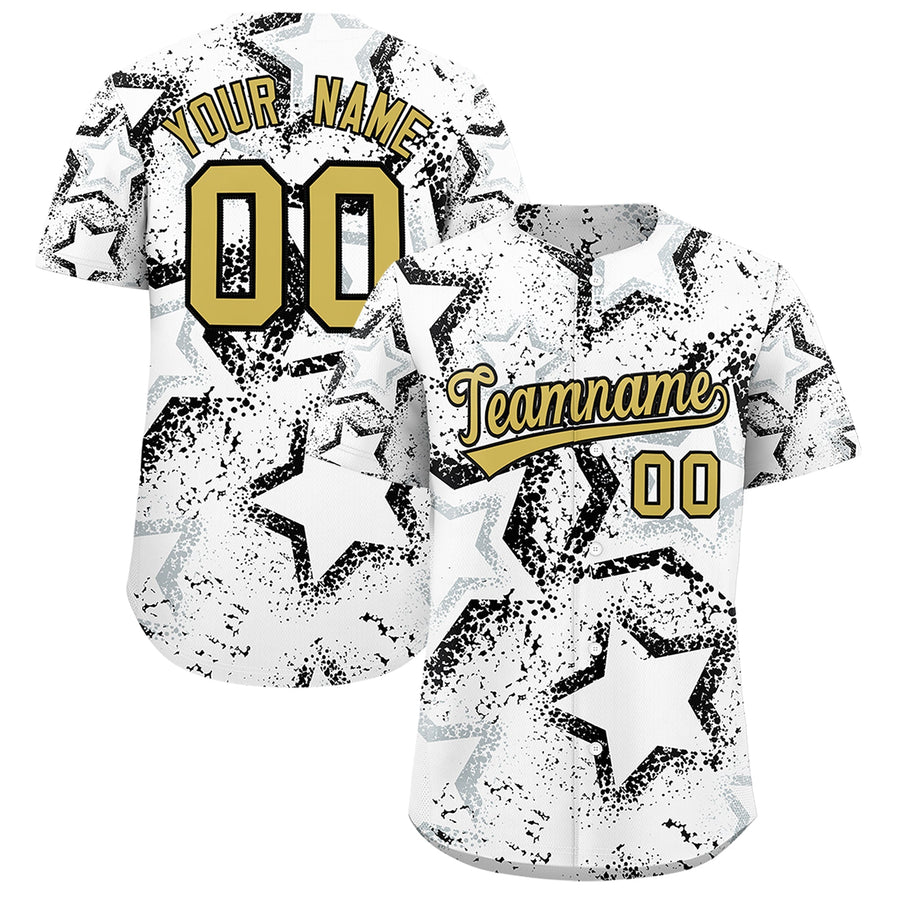 Custom White Silver Old Gold Star-Shaped Ink Texture Graffiti Pattern Baseball Jersey | BuyFootballJersey