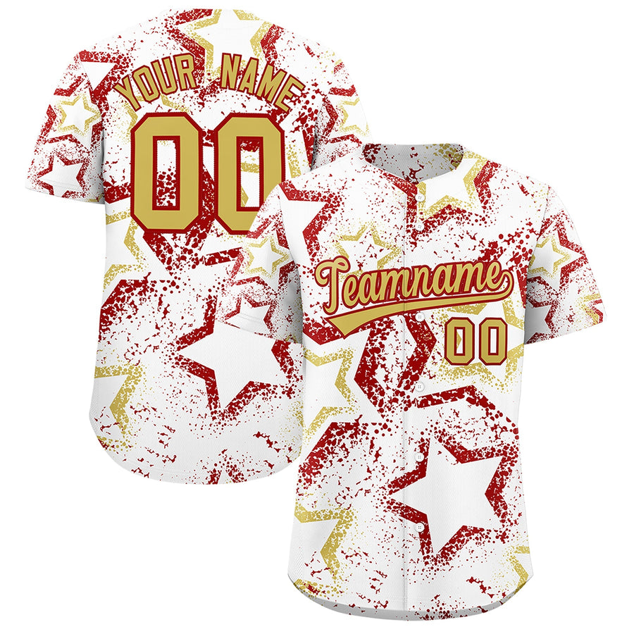 Custom White Old Gold Red Star-Shaped Ink Texture Graffiti Pattern Baseball Jersey | BuyFootballJersey