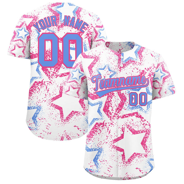 Custom White Pink Light Blue Star-Shaped Ink Texture Graffiti Pattern Baseball Jersey | BuyFootballJersey