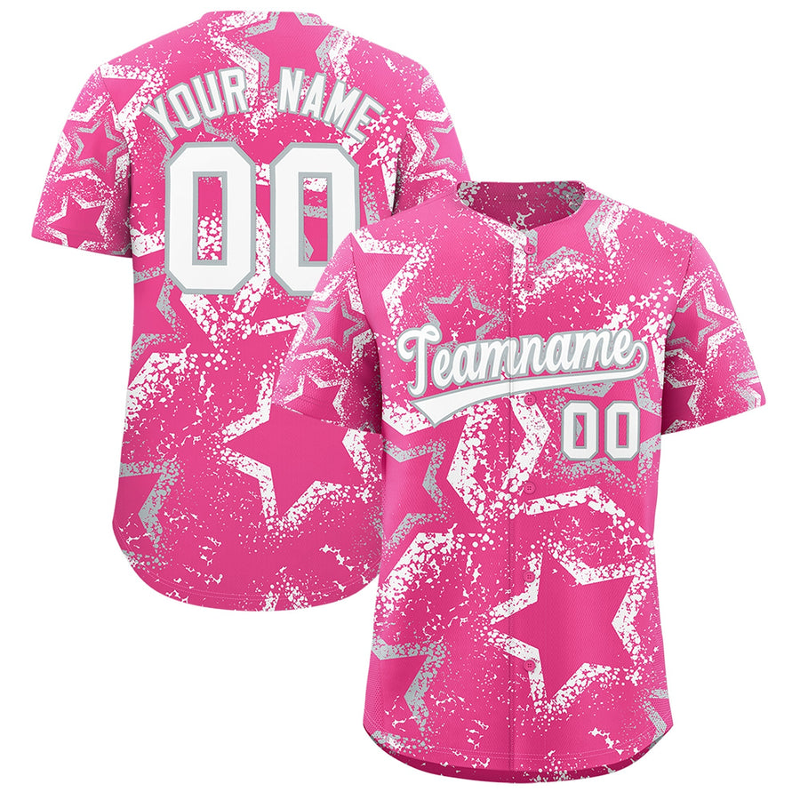Custom Pink Silver White Star-Shaped Ink Texture Graffiti Pattern Baseball Jersey | BuyFootballJersey