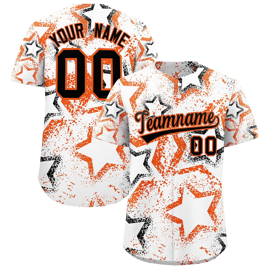 Custom White Orange Black Star-Shaped Ink Texture Graffiti Pattern Baseball Jersey | BuyFootballJersey