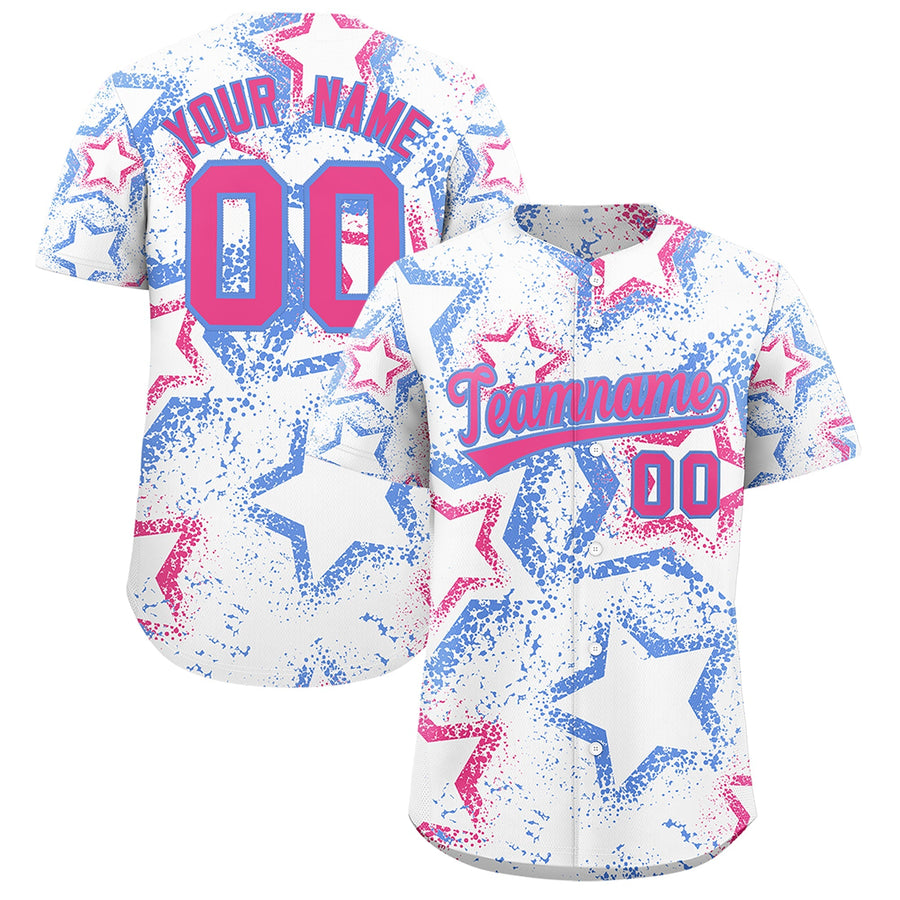Custom White Light Blue Pink Star-Shaped Ink Texture Graffiti Pattern Baseball Jersey | BuyFootballJersey
