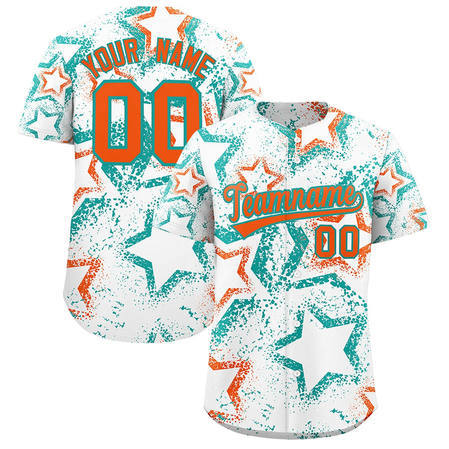Custom White Aqua Orange Star-Shaped Ink Texture Graffiti Pattern Baseball Jersey | BuyFootballJersey