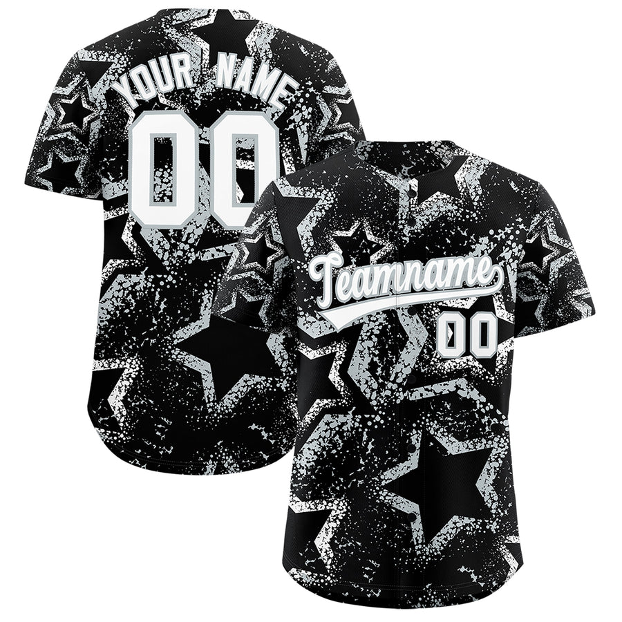 Custom Black White Silver Star-Shaped Ink Texture Graffiti Pattern Baseball Jersey | BuyFootballJersey