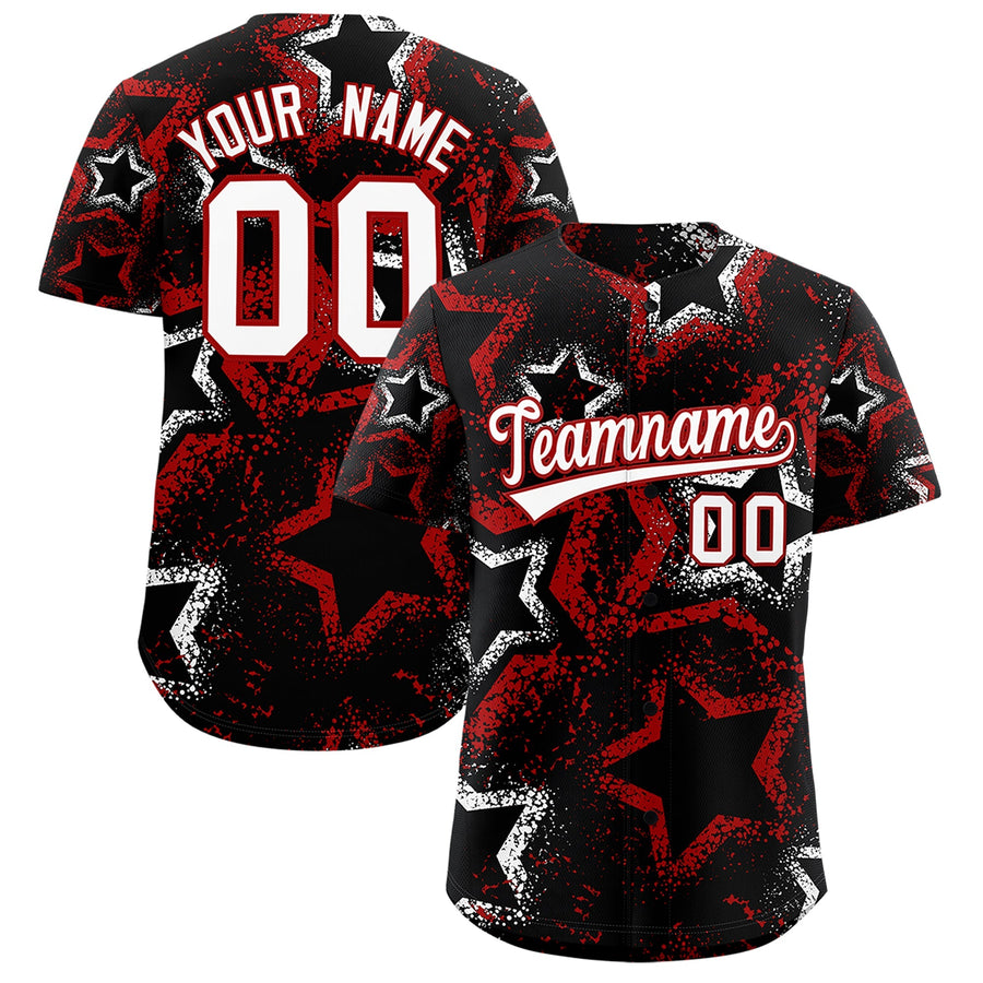 Custom Black White Red Star-Shaped Ink Texture Graffiti Pattern Baseball Jersey | BuyFootballJersey