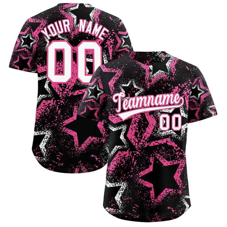 Custom Black White Pink Star-Shaped Ink Texture Graffiti Pattern Baseball Jersey | BuyFootballJersey