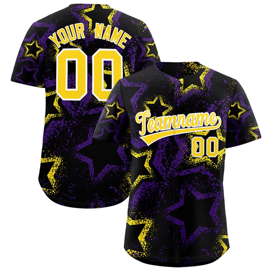 Custom Black Gold White Star-Shaped Ink Texture Graffiti Pattern Baseball Jersey | BuyFootballJersey