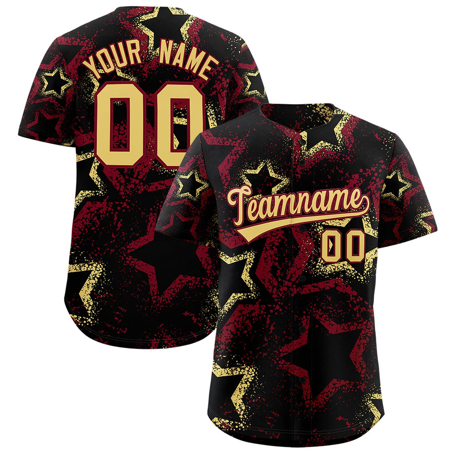 Custom Black Khaki Crimson Star-Shaped Ink Texture Graffiti Pattern Baseball Jersey | BuyFootballJersey