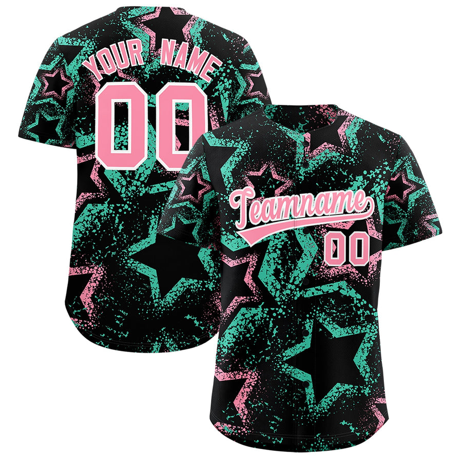 Custom Black Light Pink White Star-Shaped Ink Texture Graffiti Pattern Baseball Jersey | BuyFootballJersey