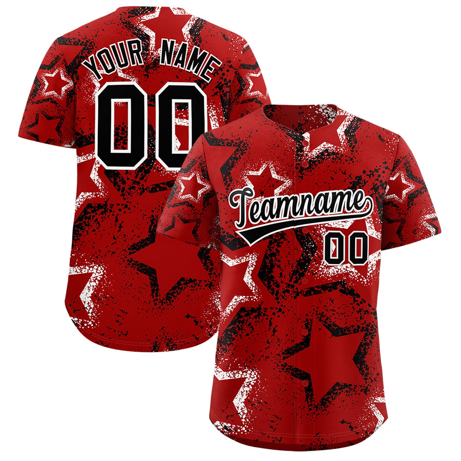 Custom Red White Black Star-Shaped Ink Texture Graffiti Pattern Baseball Jersey | BuyFootballJersey
